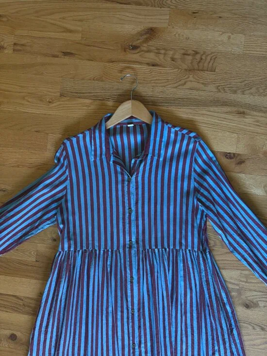 Runaway Bicycle Button-Down, Striped Dress with Pockets - Picture 3 of 4